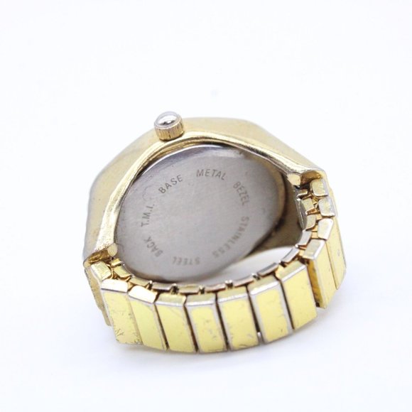 Vintage Collezio Ring Watch Mens Gold Tone Rhinestone Quartz Japan Movt Rare - Picture 3 of 4